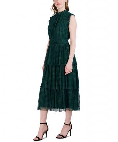 Women's Mesh-Yoke Ruffled-Hem Dress Green $49.17 Dresses