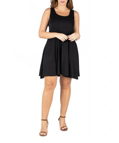 Plus Size Fit and Flare Knee Length Tank Dress Black $19.88 Dresses