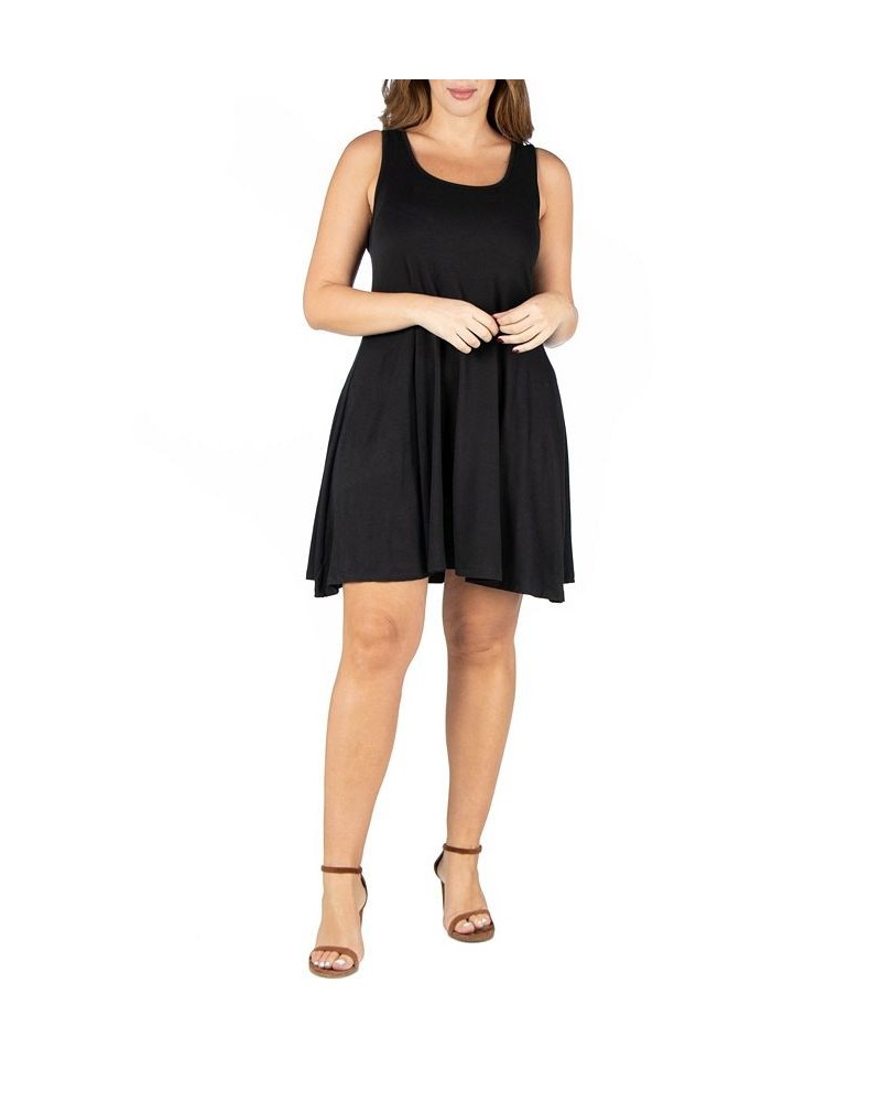 Plus Size Fit and Flare Knee Length Tank Dress Black $19.88 Dresses