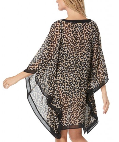 Women's Leopard-Print Caftan Swim Cover-Up Black $34.56 Swimsuits