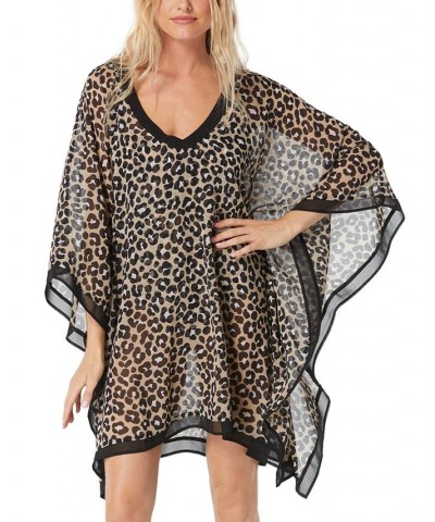 Women's Leopard-Print Caftan Swim Cover-Up Black $34.56 Swimsuits