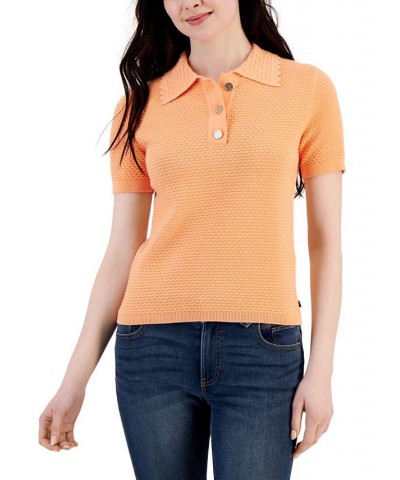 Women's Cotton Knit Polo Sweater Orange $24.38 Sweaters