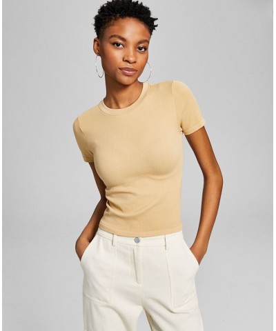 Women's Seamless Short-Sleeve Crewneck Top Tan/Beige $10.80 Tops