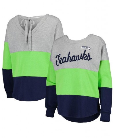 Women's Heathered Gray College Navy Seattle Seahawks Outfield Deep V-Back Pullover Sweatshirt Blue $40.14 Sweatshirts