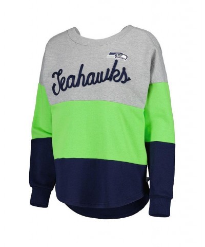 Women's Heathered Gray College Navy Seattle Seahawks Outfield Deep V-Back Pullover Sweatshirt Blue $40.14 Sweatshirts