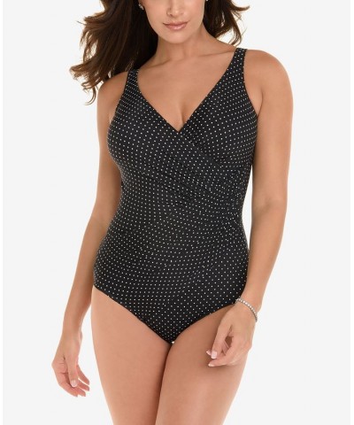 Oceanus Draped Dot-Print Allover-Slimming DD-Cup One-Piece Swimsuit Black and White $90.24 Swimsuits