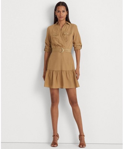 Women's Crepe Long-Sleeve Dress Brown $44.00 Dresses