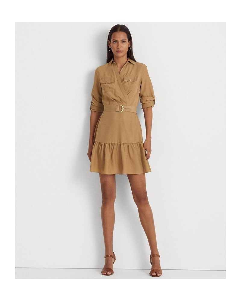 Women's Crepe Long-Sleeve Dress Brown $44.00 Dresses