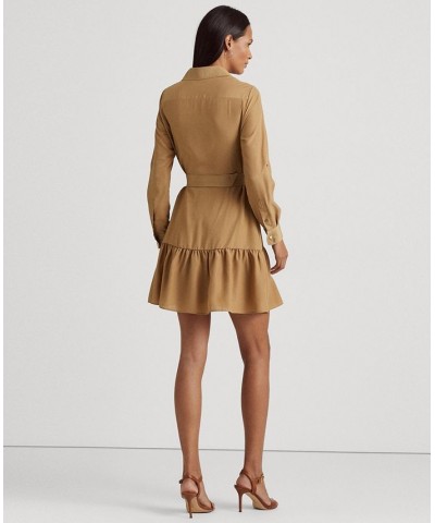 Women's Crepe Long-Sleeve Dress Brown $44.00 Dresses