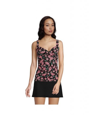 Women's Long V-Neck Wrap Underwire Tankini Swimsuit Top Adjustable Straps Black multi paisley floral $40.90 Swimsuits