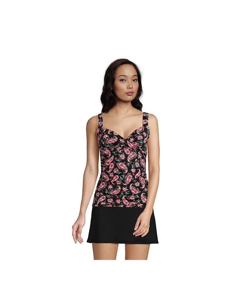 Women's Long V-Neck Wrap Underwire Tankini Swimsuit Top Adjustable Straps Black multi paisley floral $40.90 Swimsuits