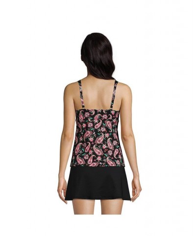 Women's Long V-Neck Wrap Underwire Tankini Swimsuit Top Adjustable Straps Black multi paisley floral $40.90 Swimsuits