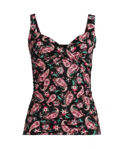 Women's Long V-Neck Wrap Underwire Tankini Swimsuit Top Adjustable Straps Black multi paisley floral $40.90 Swimsuits