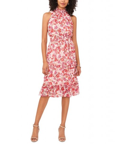 Petite Floral Print Smocked Sleeveless Midi Dress Ivory Multi $40.59 Dresses