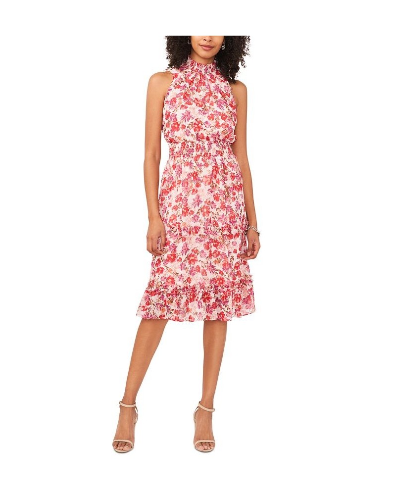 Petite Floral Print Smocked Sleeveless Midi Dress Ivory Multi $40.59 Dresses