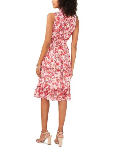 Petite Floral Print Smocked Sleeveless Midi Dress Ivory Multi $40.59 Dresses