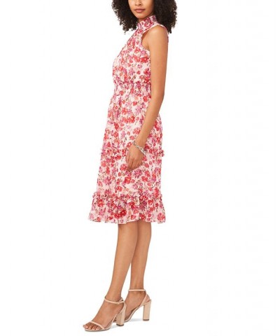 Petite Floral Print Smocked Sleeveless Midi Dress Ivory Multi $40.59 Dresses