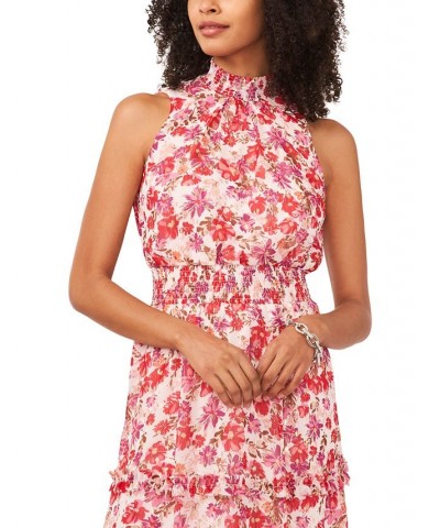 Petite Floral Print Smocked Sleeveless Midi Dress Ivory Multi $40.59 Dresses