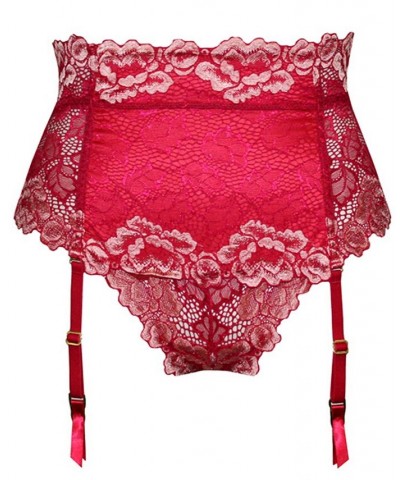 Plus Size Hi-Waist Garter Thong 2pc Lingerie Set Red $30.80 Lingerie