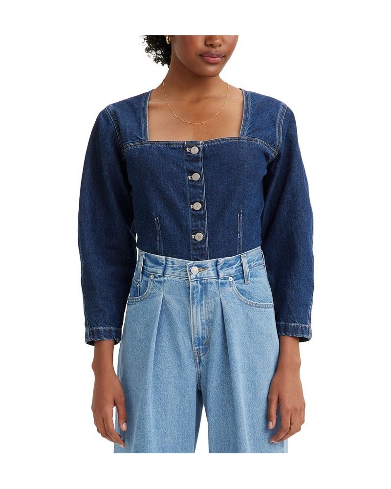 Women's Milo Cotton Denim Square-Neck Blouse Do It 2 $46.54 Tops