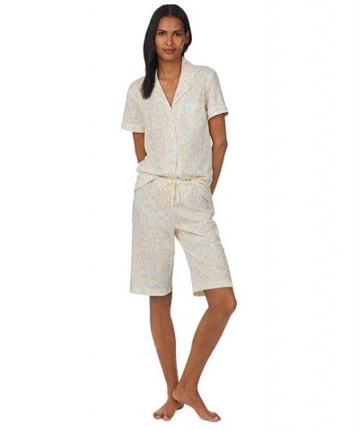 Women's Notch-Collar & Bermuda Pajama Shorts Set Sm Flora $37.74 Sleepwear