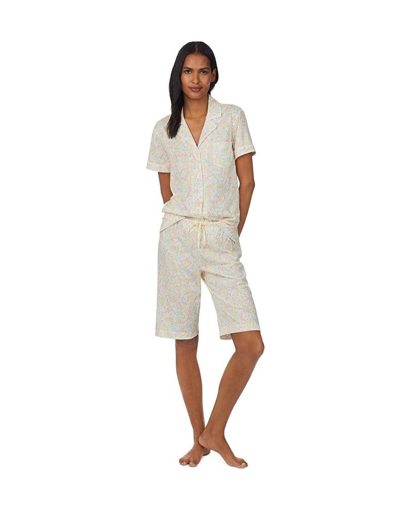 Women's Notch-Collar & Bermuda Pajama Shorts Set Sm Flora $37.74 Sleepwear