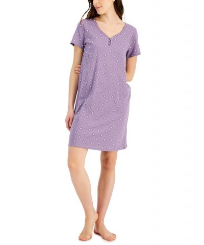 Women's Short Sleeve Cotton Essentials Chemise Nightgown Purple $11.59 Sleepwear