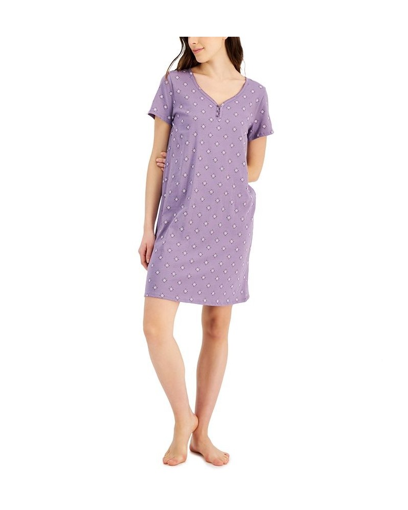 Women's Short Sleeve Cotton Essentials Chemise Nightgown Purple $11.59 Sleepwear