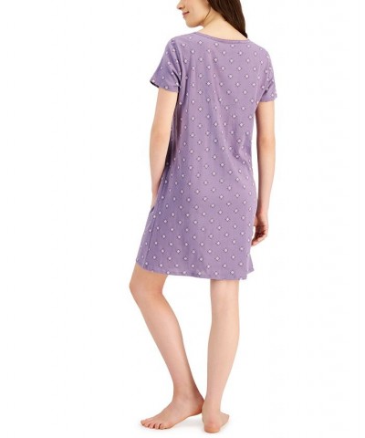 Women's Short Sleeve Cotton Essentials Chemise Nightgown Purple $11.59 Sleepwear