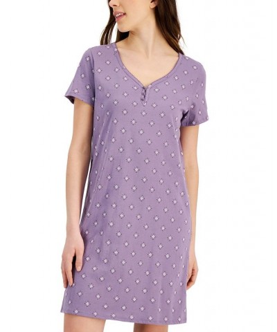 Women's Short Sleeve Cotton Essentials Chemise Nightgown Purple $11.59 Sleepwear