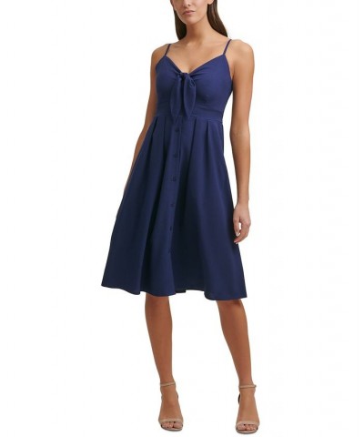 Tie-Front Picnic A-Line Dress Navy $46.44 Dresses