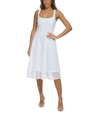 Women's Lace Sleeveless Fit & Flare Dress Ivory $125.55 Dresses