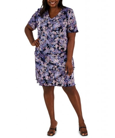 Plus Size Pleated Floral-Print Dress Periwinkle $19.60 Dresses