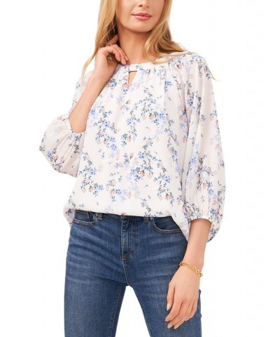 Floral-Print Keyhole Top Ultra White $48.95 Tops