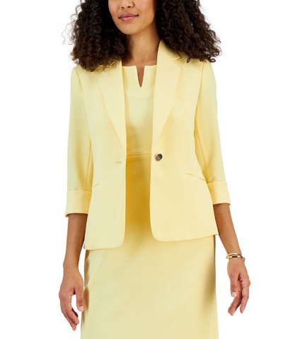 Women's Single-Button Notched Collar Rolled Sleeve Blazer Pale Yellow $36.19 Jackets