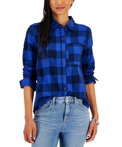 Petite Brushed Flannel Perfect Shirt Industrial Blue Combo $17.19 Tops