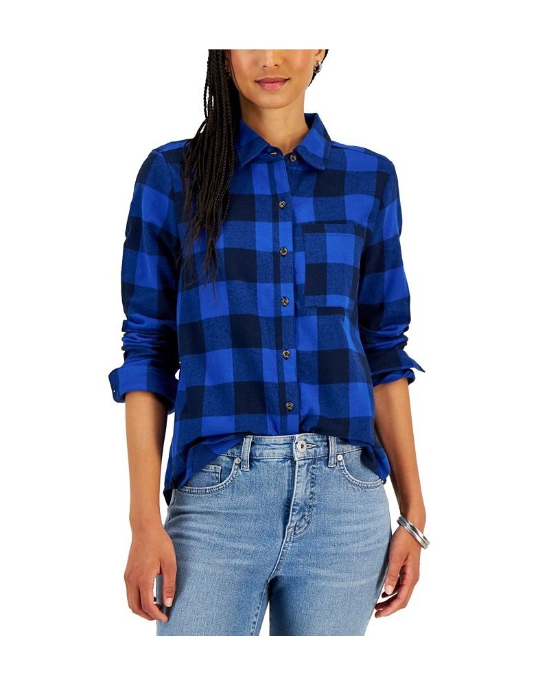 Petite Brushed Flannel Perfect Shirt Industrial Blue Combo $17.19 Tops