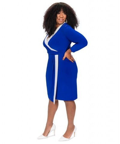 Colorblocked Faux-Wrap Sheath Dress White/Royal Blue $27.00 Dresses