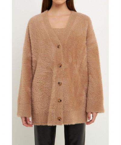 Women's Feather Plush Cardigan Beige $76.50 Sweaters