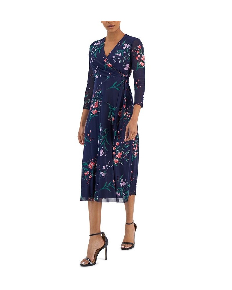 Women's Floral-Print Wrap-Style Midi Dress Distant Mountain Multi $68.54 Dresses