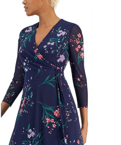 Women's Floral-Print Wrap-Style Midi Dress Distant Mountain Multi $68.54 Dresses