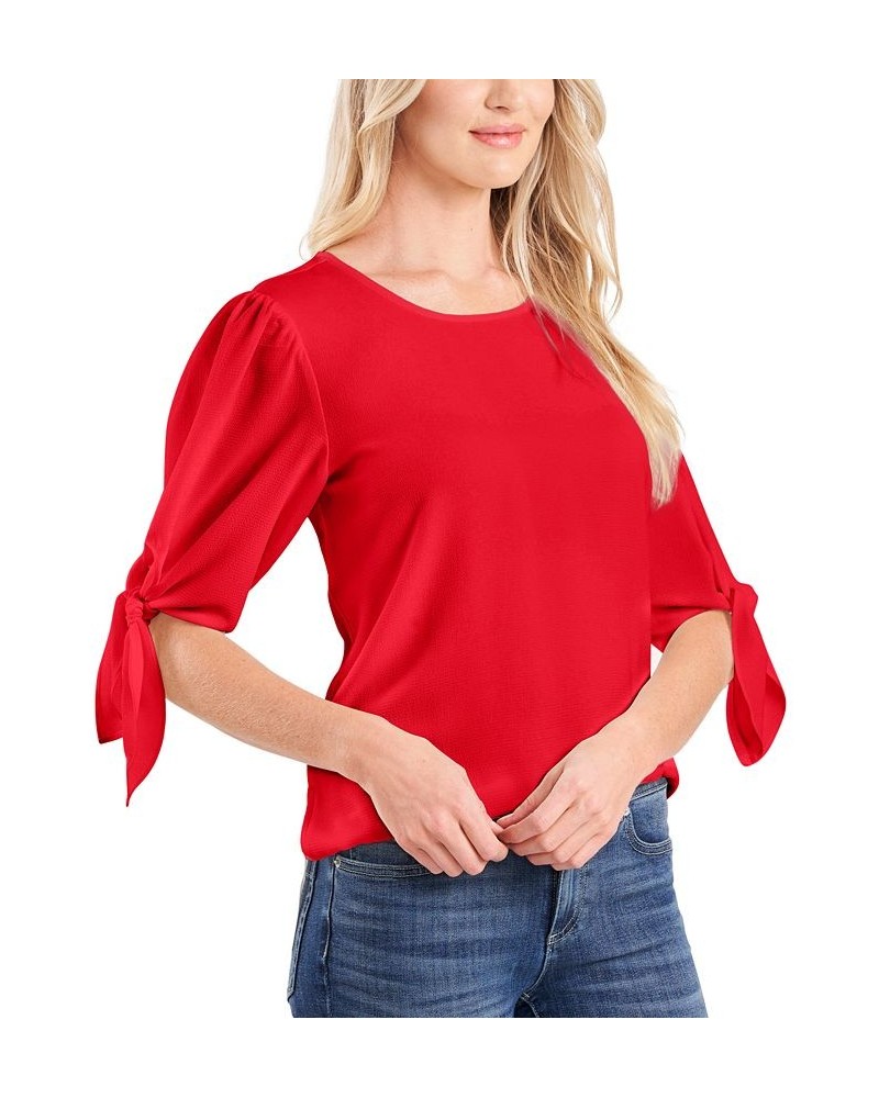 Women's Bow-Detail Puff-Sleeve Blouse Top Red $21.58 Tops