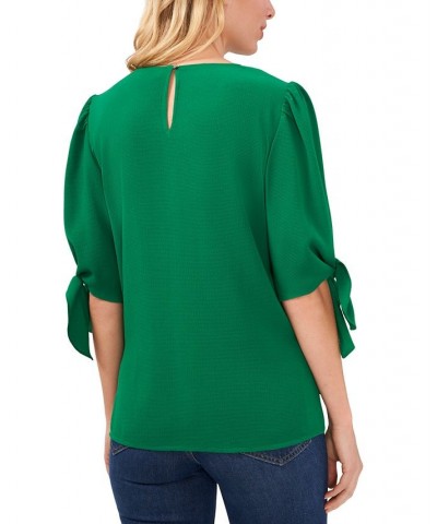 Women's Bow-Detail Puff-Sleeve Blouse Top Red $21.58 Tops