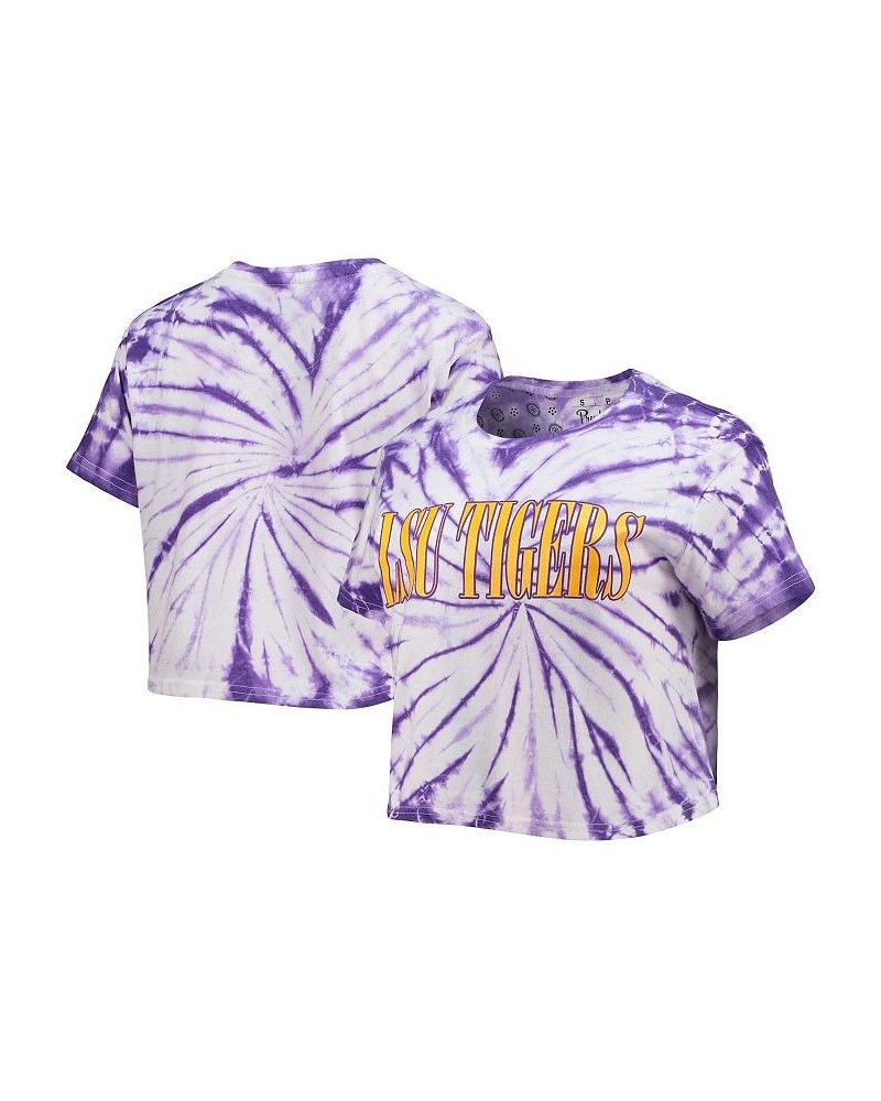 Women's Purple LSU Tigers Showtime Tie-Dye Crop T-shirt Purple $19.80 Tops