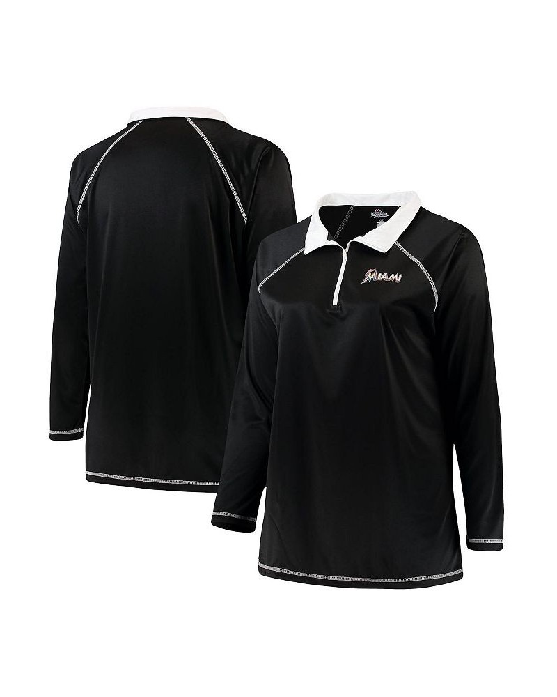 Women's Black Miami Marlins Plus Size Quarter-Zip Pullover Jacket Black $36.39 Jackets