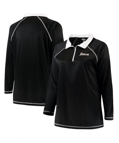 Women's Black Miami Marlins Plus Size Quarter-Zip Pullover Jacket Black $36.39 Jackets