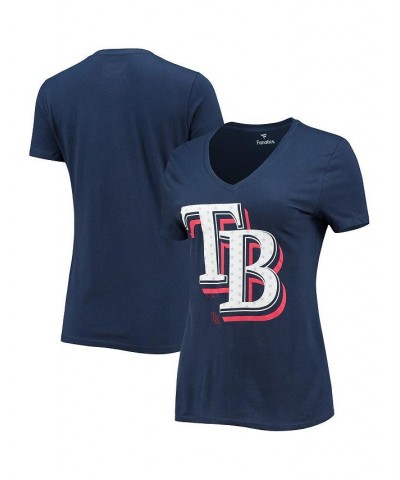 Women's Branded Navy Tampa Bay Rays Red White and Team V-Neck T-shirt Blue $18.80 Tops