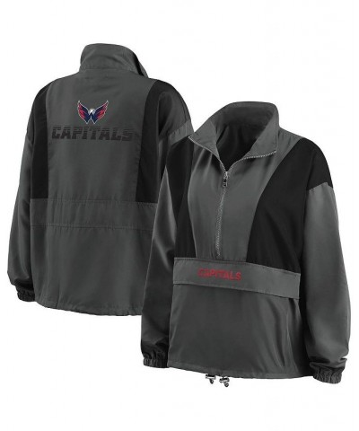 Women's Charcoal Washington Capitals Popover Packable Half-Zip Jacket Charcoal $50.34 Jackets