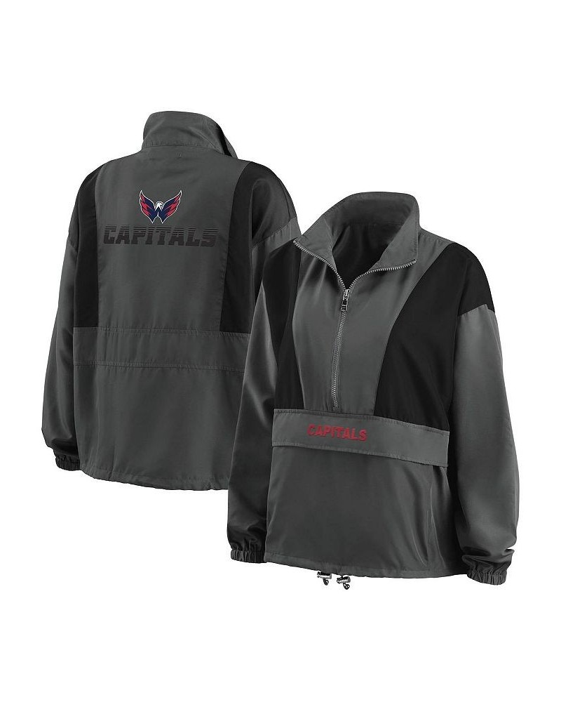 Women's Charcoal Washington Capitals Popover Packable Half-Zip Jacket Charcoal $50.34 Jackets