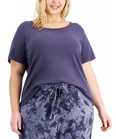 Plus Size Ribbed Sleep T-Shirt Blue $10.45 Sleepwear